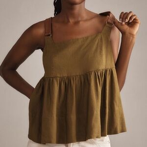 By Anthropologie Faux Leather-Strap Linen Tank  size Small